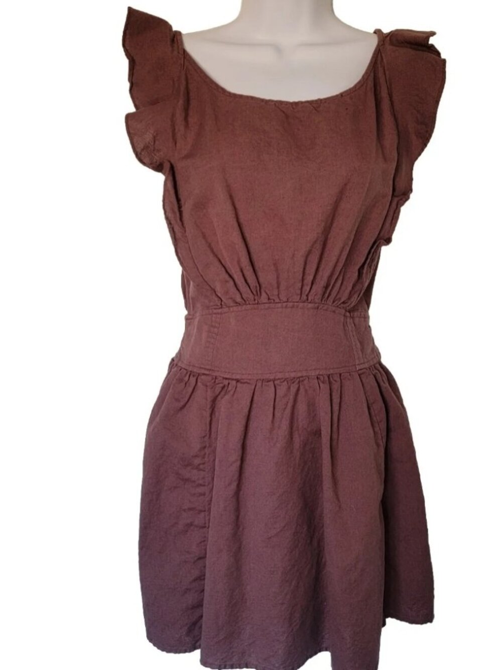 Free People Erin Mini Dress Brown Ruffle Sleeveless Scoop Neck Size XS